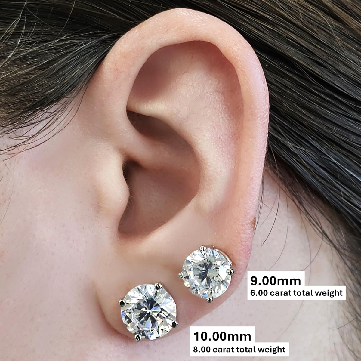 Central Diamond Center 14K Solid Gold Post & Sterling Silver 4 Prong CZ Stud Earrings - Rose Gold Plated - 10.0mm - 8.00cttw