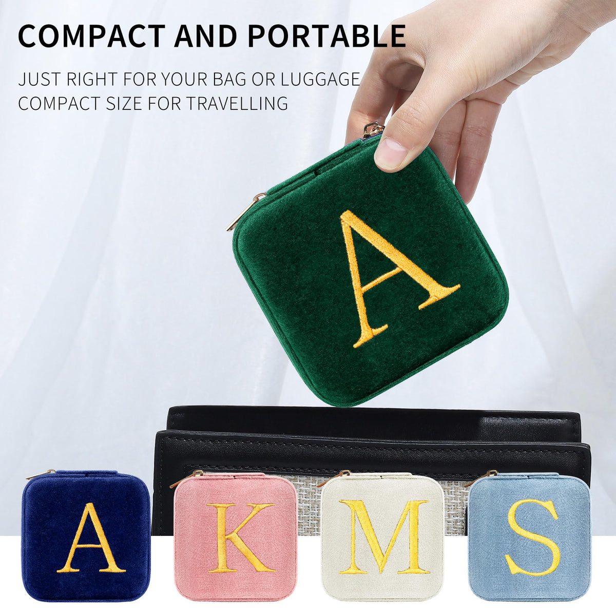 Parima Mothers Day Gifts for Mom - Gifts for Women, Plush Velvet Travel Jewelry Case, Small Jewelry Box, Birthday Gift for Women Her, Personalized Gift - Letter A, Green