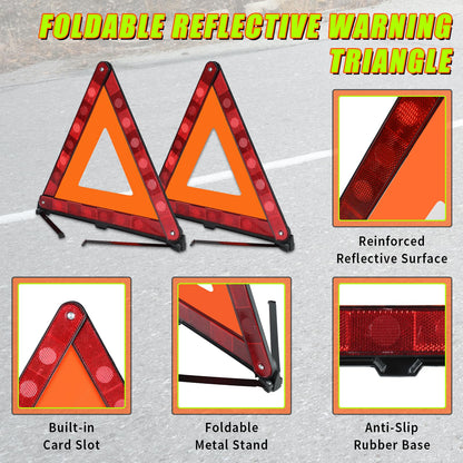 FLKQC Warning Triangles Safety Triangle Emergency Kit, 5 Pack Foldable Reflective Triangles with Base, Roadside Triangle Kit with Case for Vehicles