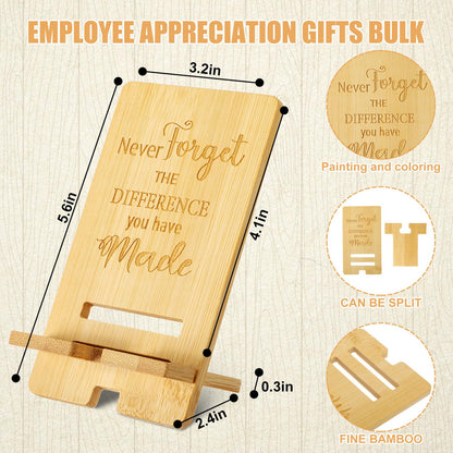 Ripeng 24 Pcs Employee Appreciation Gifts Bulk Bamboo Phone Stand for Desk Office Worker Thank You Gift for Administrative Team Coworkers Staff Graduation Nurse Teacher Week (Difference Made)