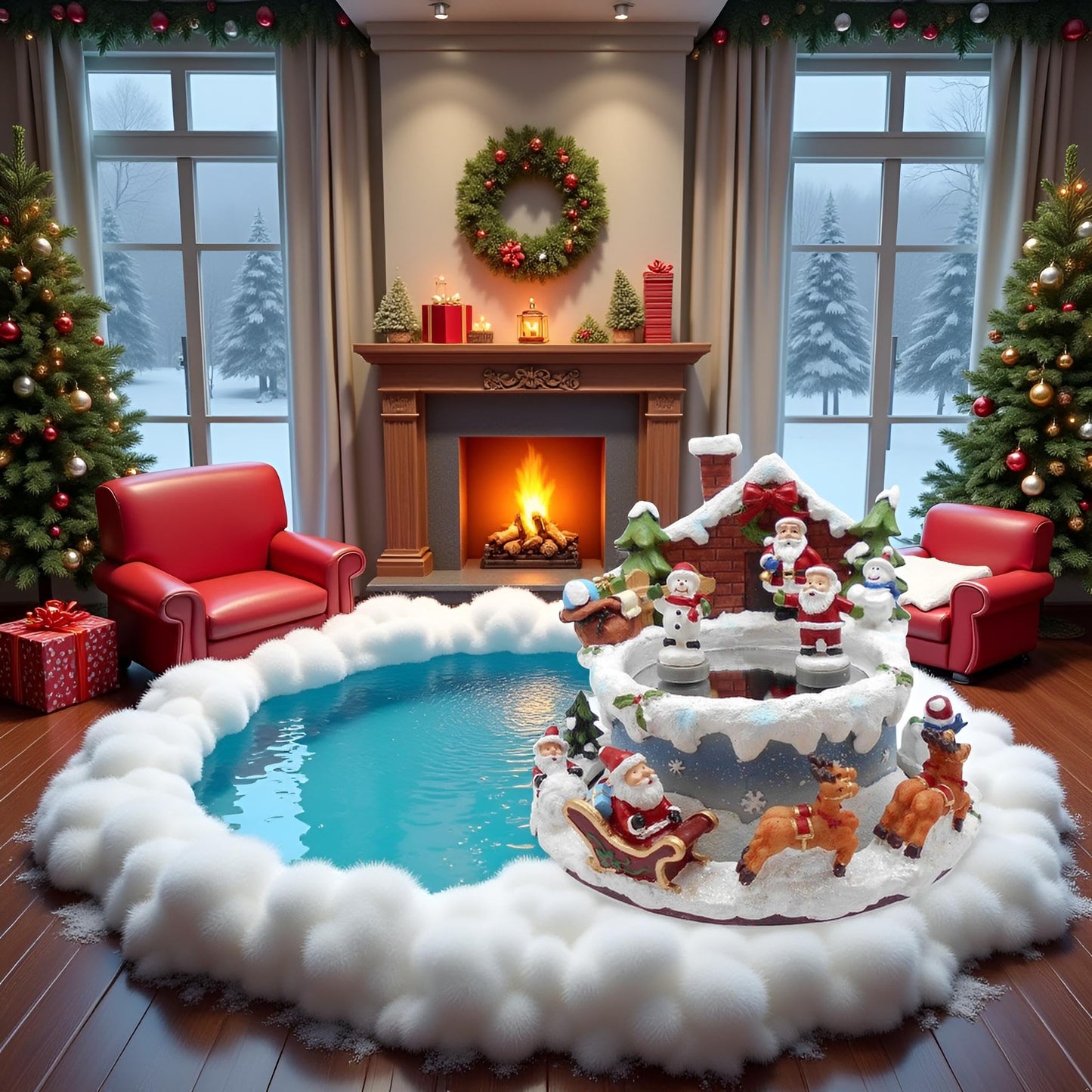 Lightahead Santa Claus Christmas Ice Skating Musical Pond Scene with 2 Figurines on Pond and Base Revolving, Santa Music Box in polyresin for Ages 15 and Above
