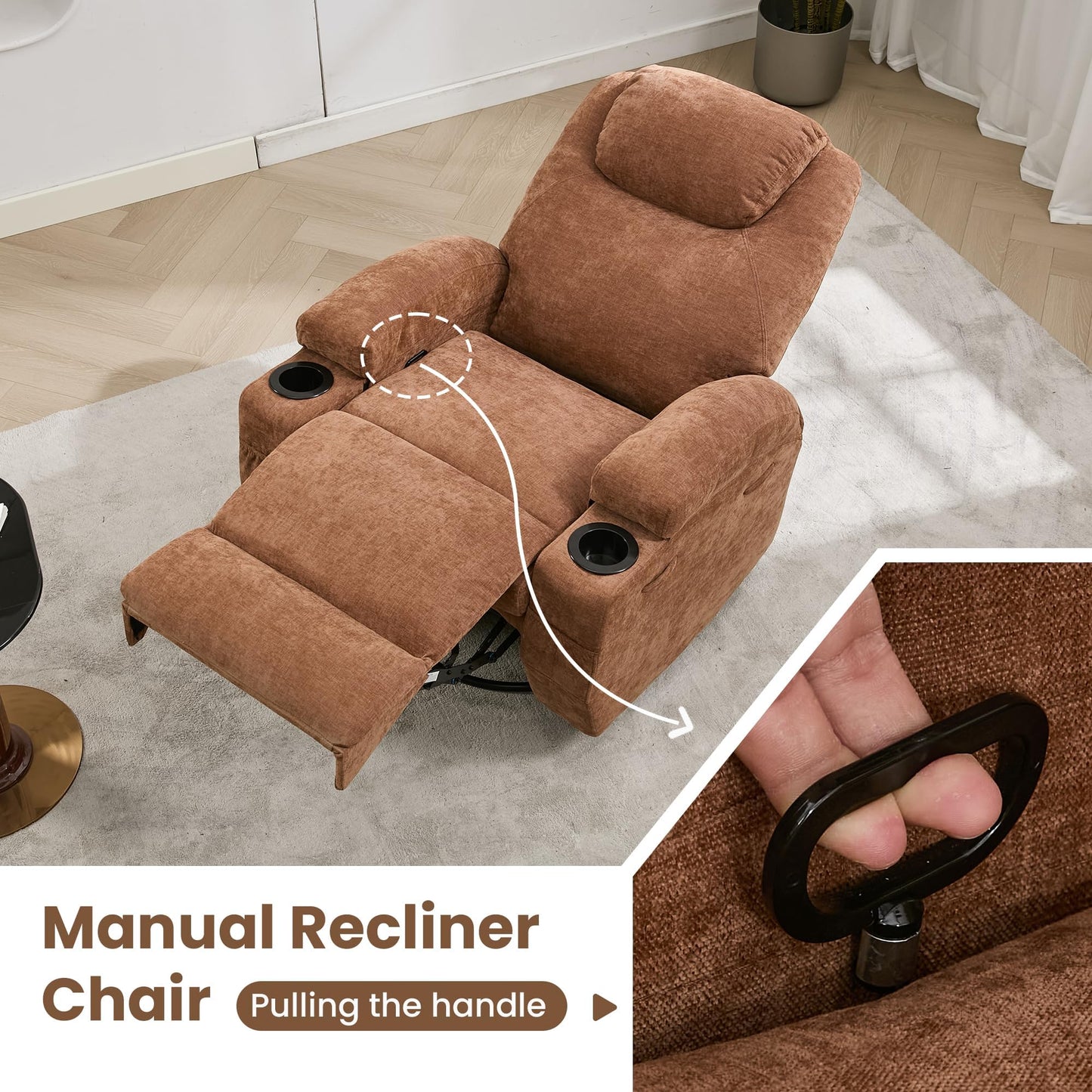 360 Swivel Rocker Recliner Chair for Adults with Massage and Heat, Manual Glider Rocking Chairs for Living Room, Nursery