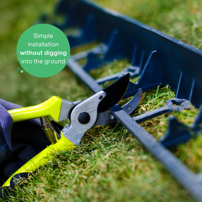 Flexible Lawn Edging 12 m - Invisible Plastic Garden Edge with 50 Securing Pegs - Easy to Use, Weather Resistant - Grass, Flowerbed & Path Border Edging, Height 55 mm, Black