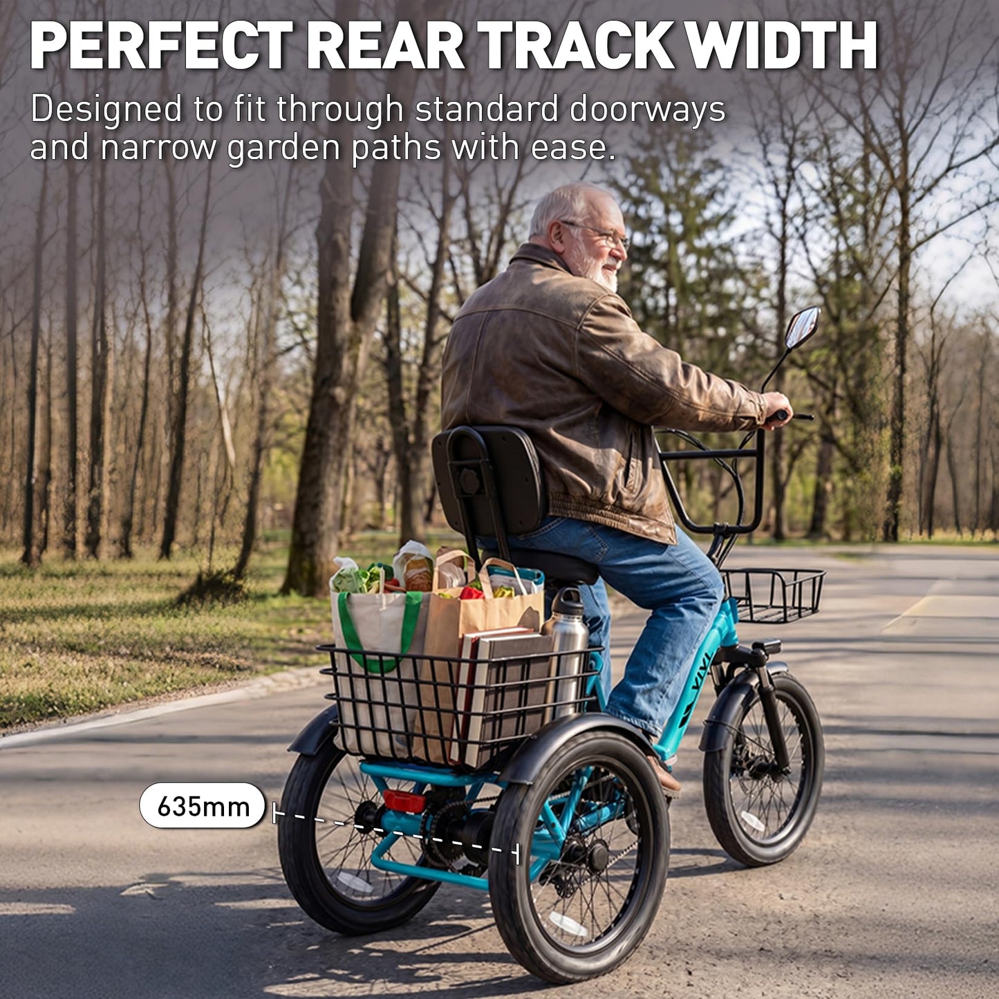 Vivi Electric Tricycle for Adults, Folding Fat Tire 3 Wheel E-Trike, 350W Motor, UL2849 48V 10.4Ah Removable Battery, Step-Thru Frame with Parking Brake, Differential and Front & Rear Baskets