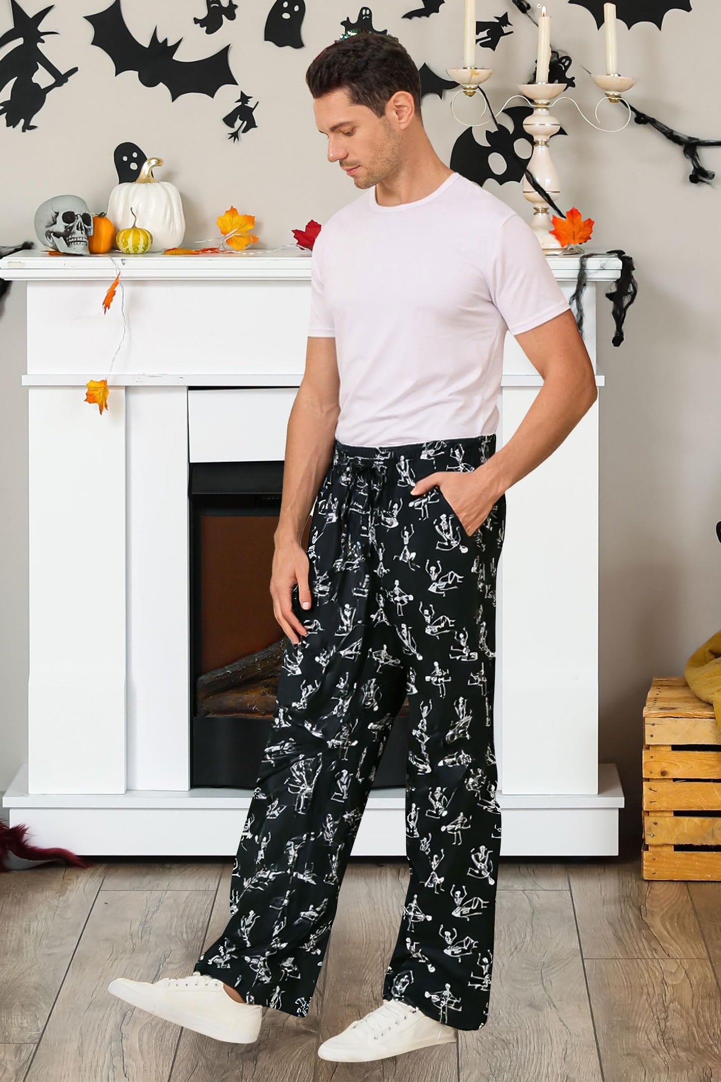 Mens Pajama Pants Christmas Multicolor Ugly Skull Atterned Bottoms Bright Colors Unique Designer Loungewear for Colleage University Theme Parties Halloween