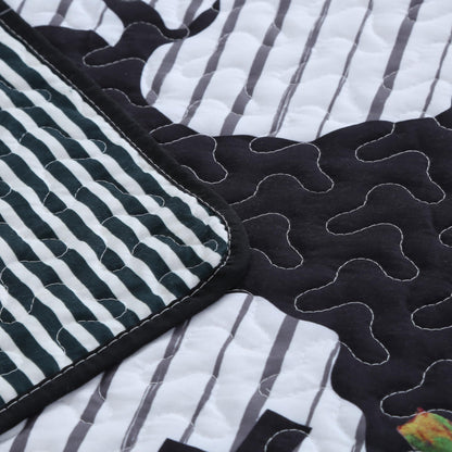 MarCielo 3 Pcs Halloween Quilt Bedspread Set Crows Pumpkins & Ghosts Spooky Comforter Set (Halloween Black, King)