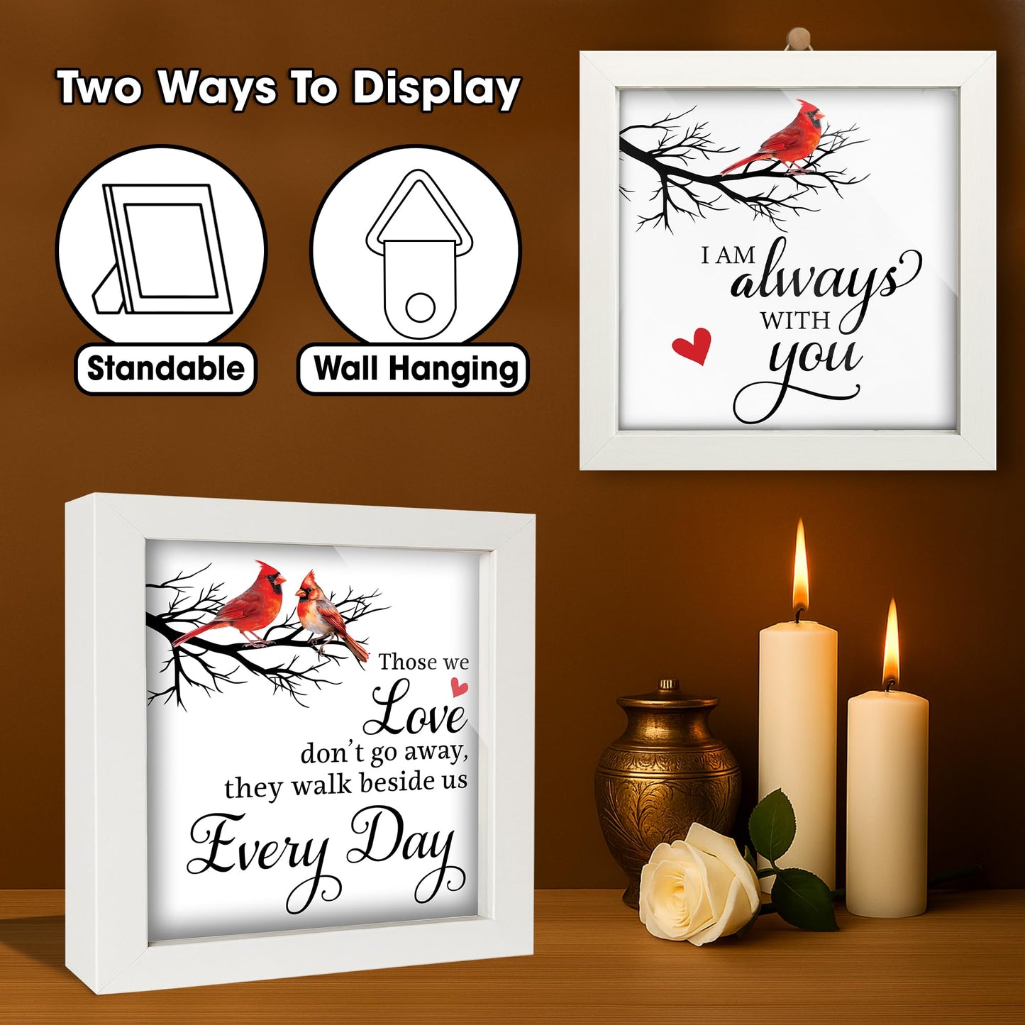 Memorial Frame Sympathy Gift for Loss of Loved One, Cardinal Bereavement Keepsake Box, Engraved Memorial Ornament, Sympathy Poem Card, Condolence Remembrance Keychain, Wall Art Table Décor FF632