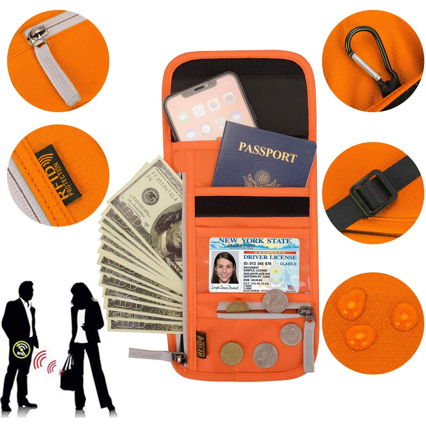 Peicees RFID Blocking Travel Neck Wallet for Men Women Family Passport Holder Lanyard Neck Pouch Slim Travel Document Holder