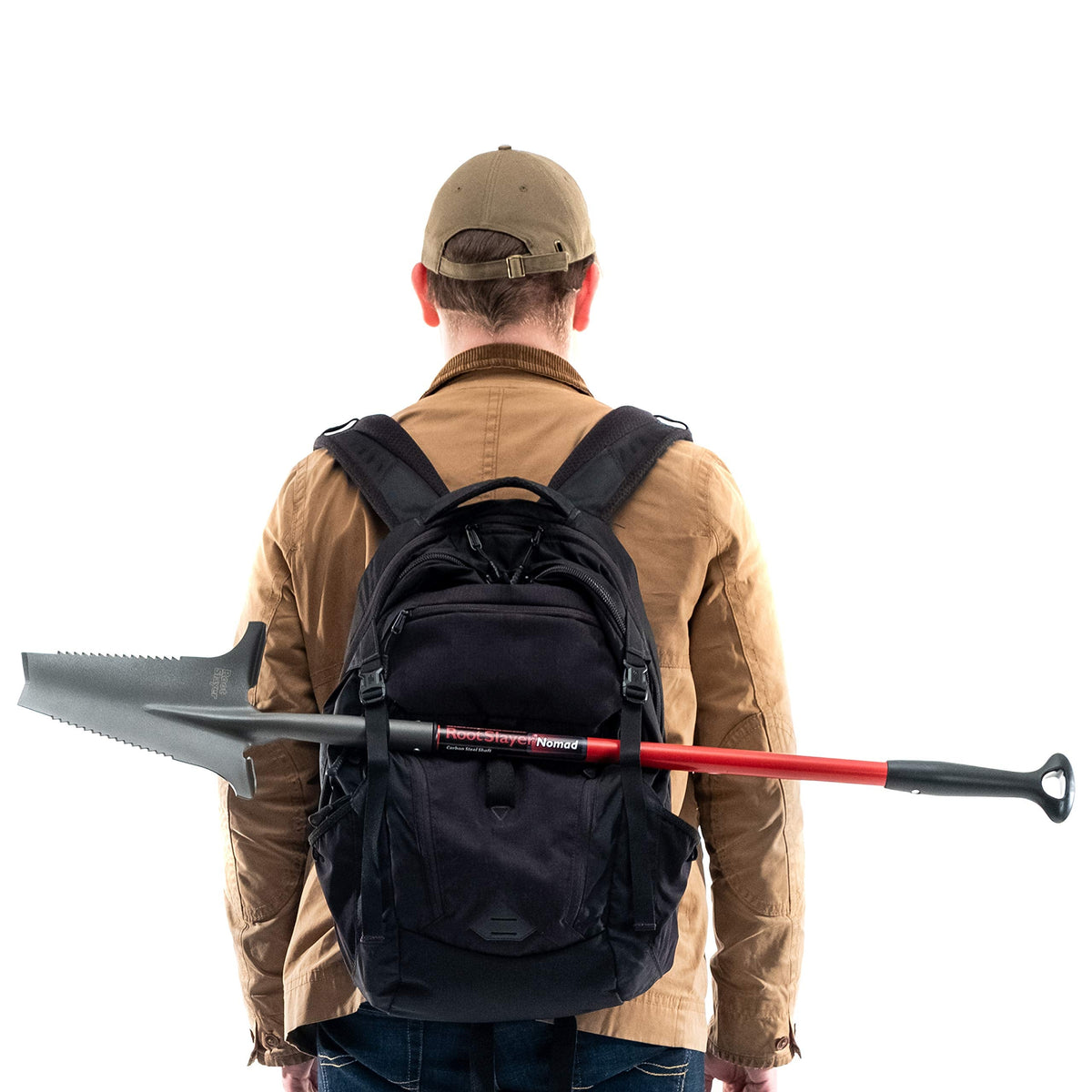 Root Slayer 22311 Nomad Compact Steel Garden Spade for Digging Soil and Root Removal, Portable Tool, Red