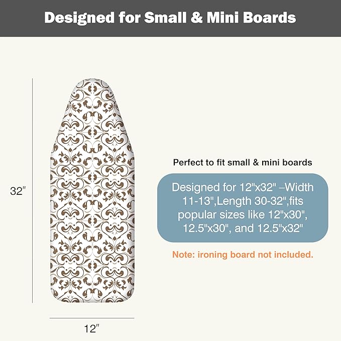 Small Ironing Board Cover and Pad 12.5"x30" Small Iron Board Cover