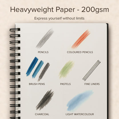 A4 Sketchbook for Artists Hardcover – 200GSM Very Thick Paper – Large Sketch Pad Art Book, Spiral Bound Book for Children – Drawing Book 21.6x28cm, 40 Sheets / 80 Pages
