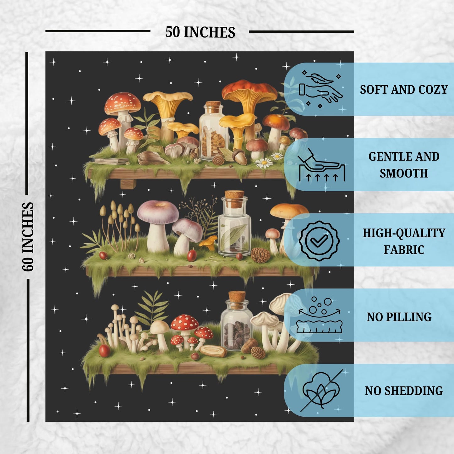 Mushroom Blanket Soft Throw 50x60 Inches Fleece Blankets for Couch Sofa, Cute Mushrooms Decor Room Aesthetic, Witchy Gifts Women, Boho Decorative Bedding, Morel Mushroom Bedroom Decorations Stuff