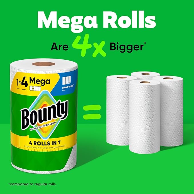 Bounty Select-A-Size Paper Towels, 2 Mega Rolls = 8 Regular Rolls