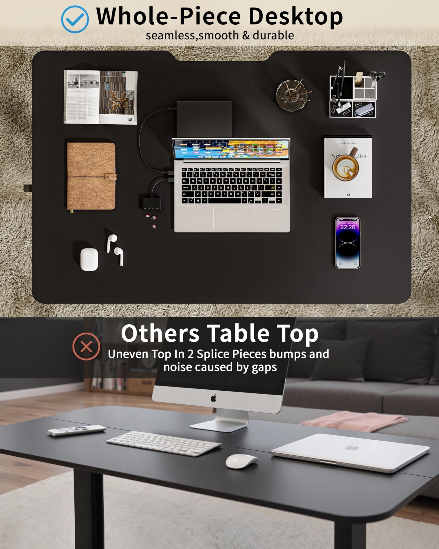 Okin Electric Standing Desk, 40 x 24 Inches Whole Piece Height Adjustable Desk, Black Sit to Stand Desks Computer Workstation with Wheels for Home Office