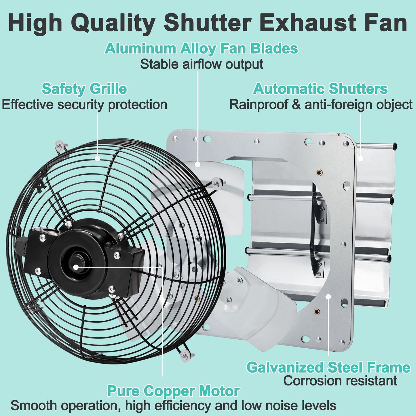 Hipoilk 12 Inch Shutter Exhaust Fan, Wall Mount Attic Fan with Thermostat and Speed Controller for Greenhouses, Sheds, Garages, Chicken Coops, Barns Ventilation, 970 CFM