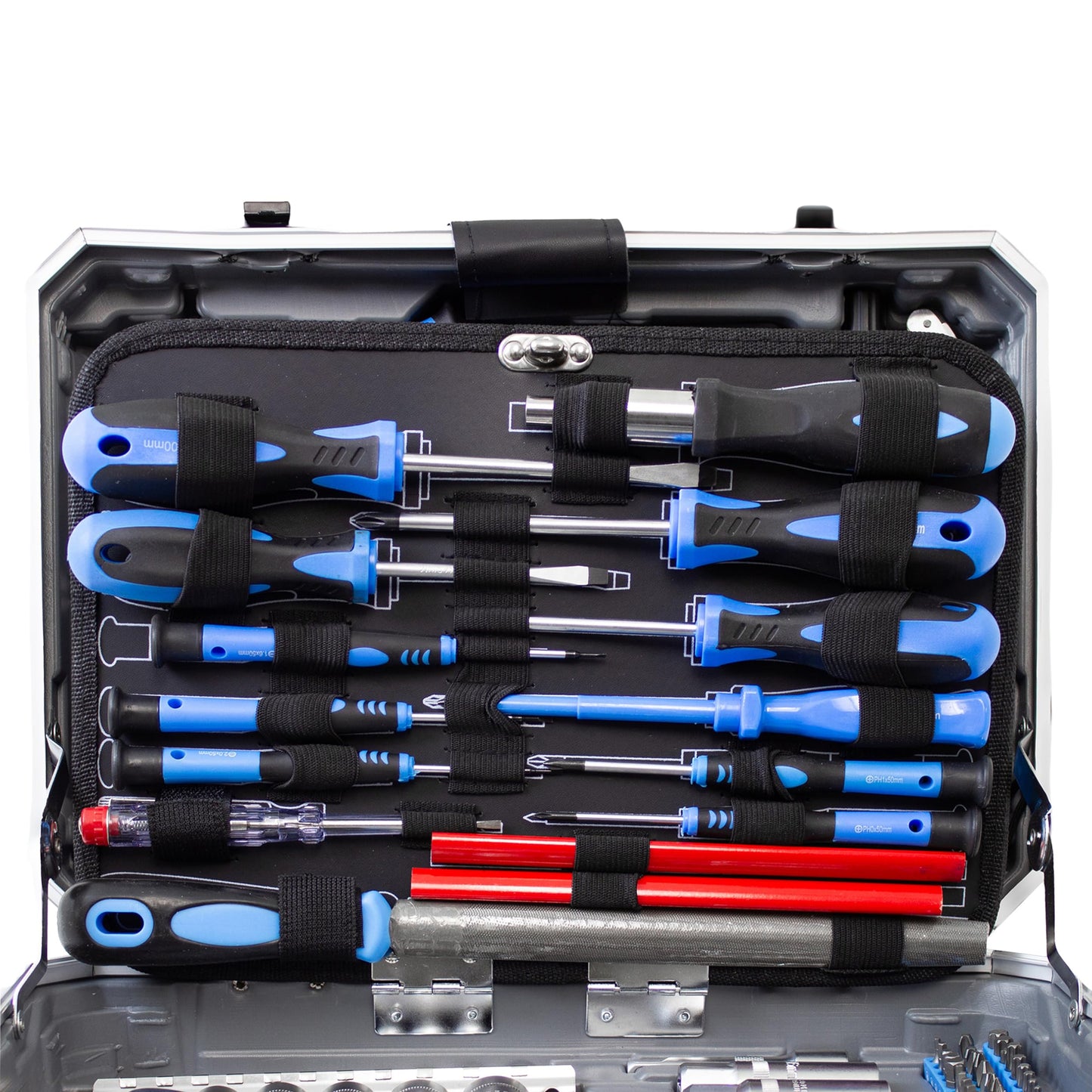 KARCHER Tool Box, 114 Piece Tool Set, I Tool Set Made of Chrome Vanadium & Carbon Steel with Hammer, Screwdriver, Socket Wrench, Bit Set and More Practical case for tools.