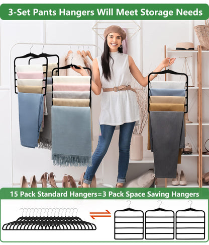 Closet Organizers and Storage,3 Pack Organization and Storage Pants-Hangers-Space-Saving,Velvet Hanger for Dorm Room for College Students Girls Boys Guys Hanging Jean Scarf