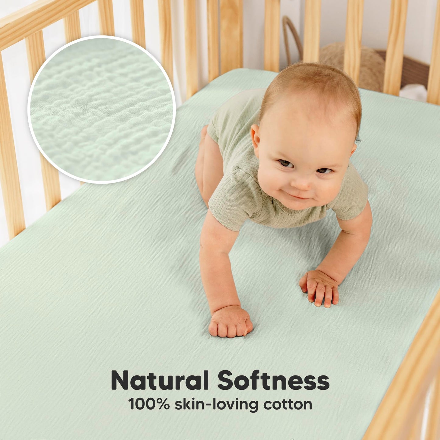 KeaBabies 2-Pack Muslin Crib Sheets for Boys, Girls - 100% Organic Cotton Fitted Baby Crib Mattress Sheet, Soft Breathable Standard Toddler Bed Cover Bedding Set, Neutral, Durable 52x28 (Sage)