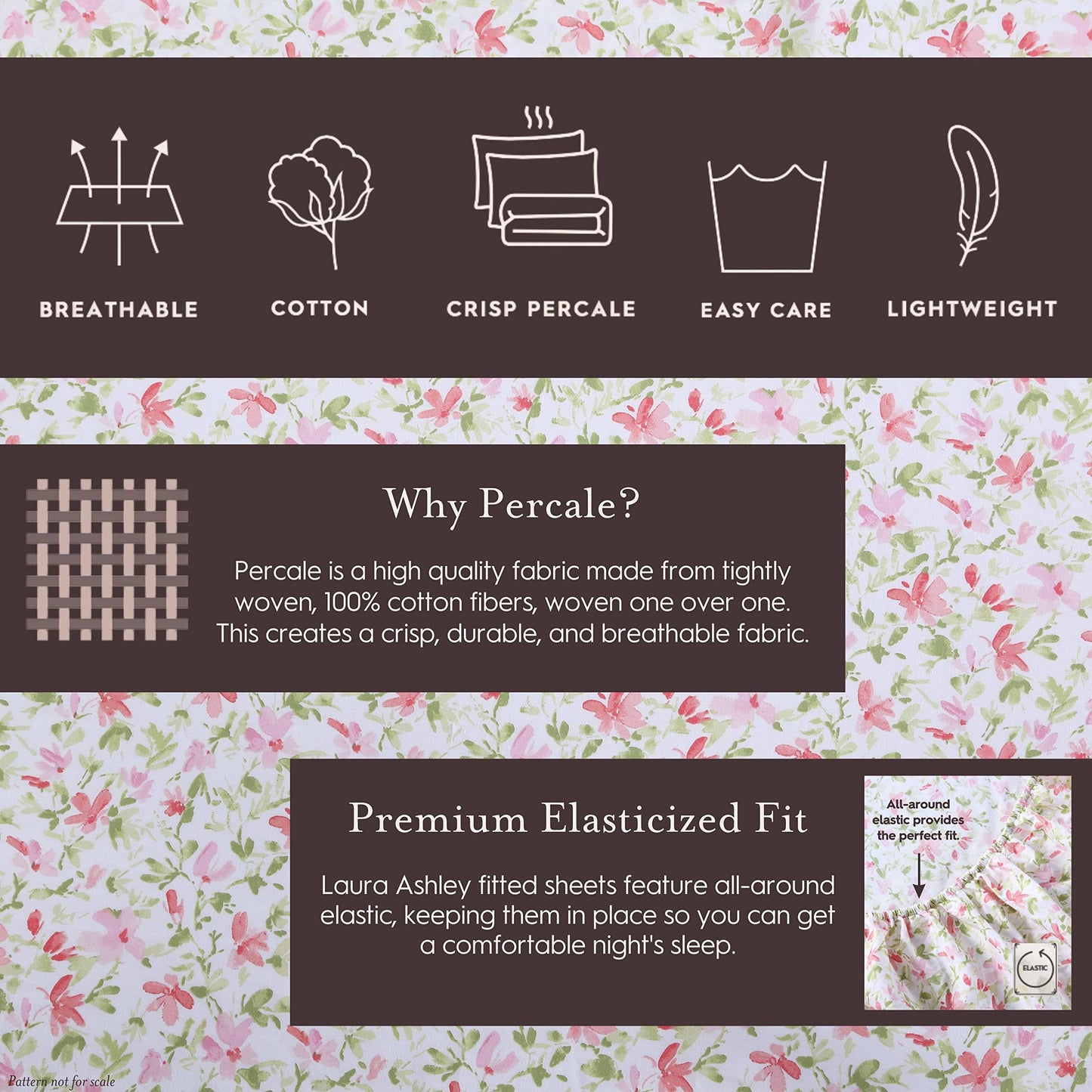 Laura Ashley – Twin Size Sheet Set, Crisp & Lightweight Cotton Percale Bedding with Fitted Sheet and Pillowcase, Floral Room Decor, Deep Pocket, College Dorm Room Essentials (Loveston Pink)