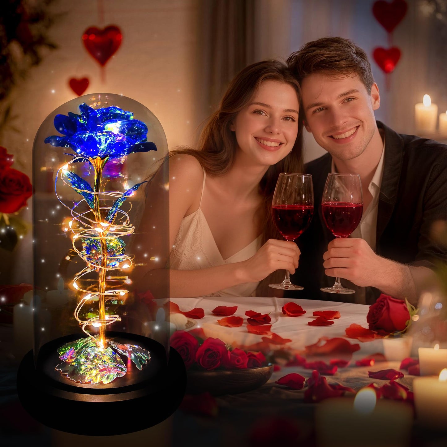 Childom Valentines Day Rose Gifts for Her,Birthday Gifts for Women Mom Mothers Day,Flowers for Delivery Prime,Blue Light Up Rose in A Glass Dome,Anniversary Valentines Rose Gift for Wife Daughter