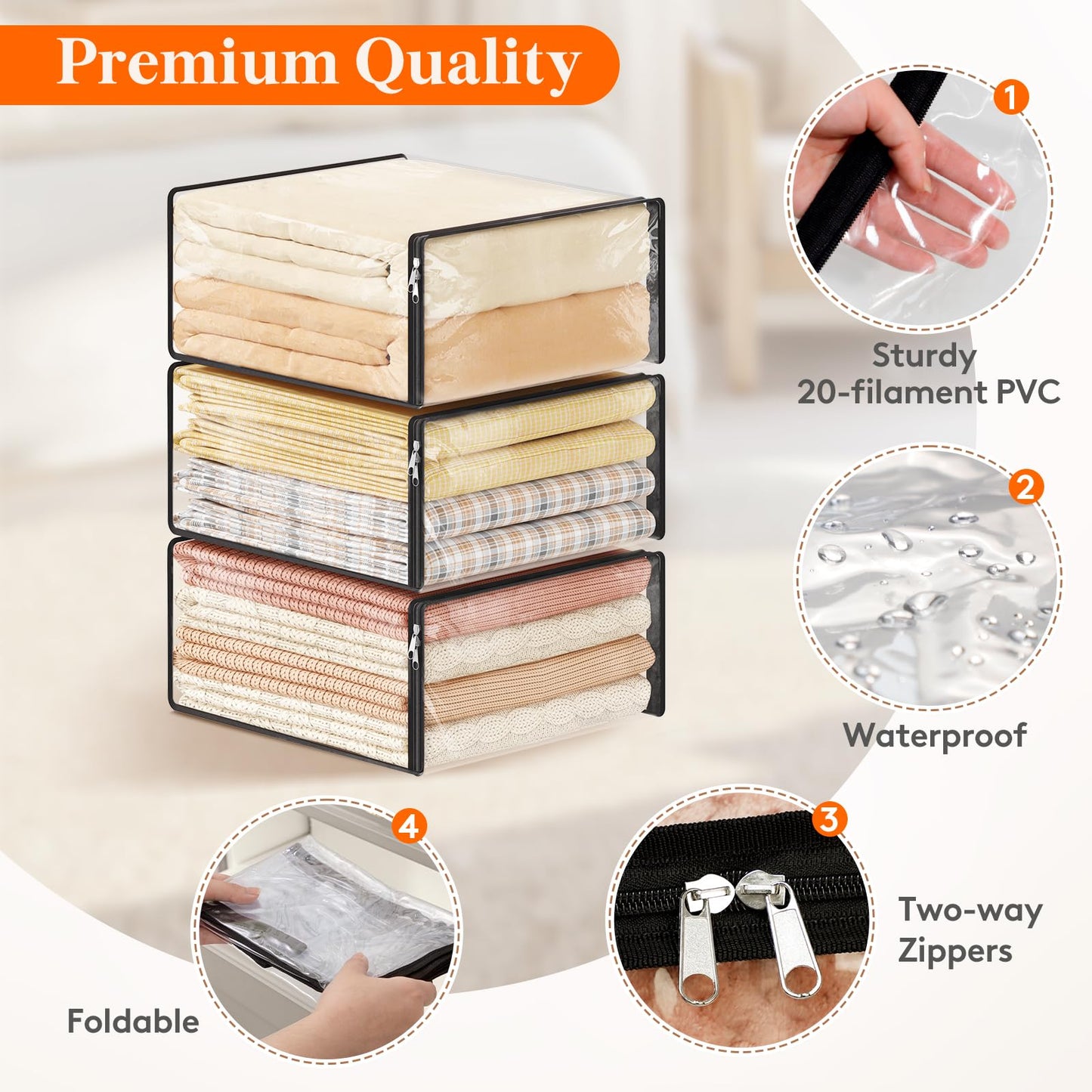 Lifewit 6 Pack 14L and 4 Pack 36L Clear Clothes Storage Bags with Zipper, Plastic Sweater Storage, Vinyl Foldable Blanket Containers Organizers, Moving Bag for Bed Sheet, Clothing