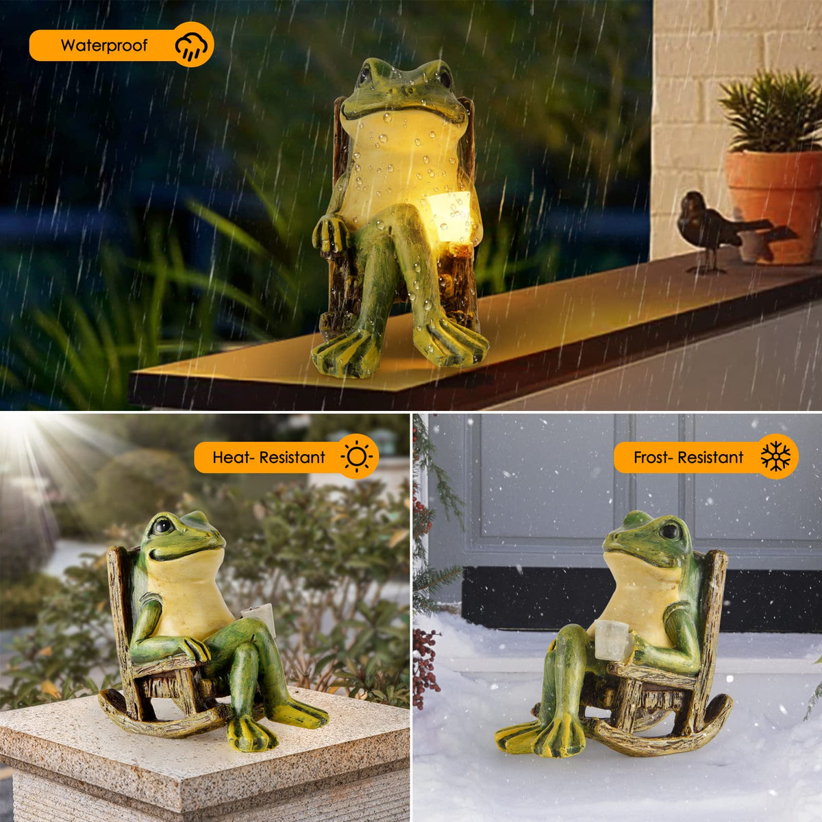 FOXMIS Miniature Frog Garden Statue Mom Gifts Home Decorations Fairy Garden Accessories Outdoor Lights Solar Garden Frog Decor Art Housewarming Gift for Patio,Yard,Lawn Ornament,3.89"x2.36"x3.93