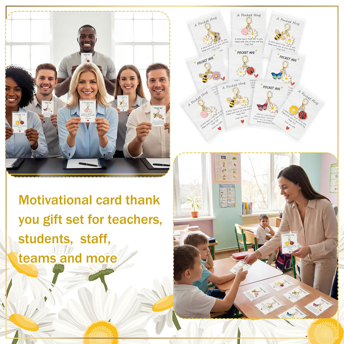 Liliaafar 40 Sets Hug Token Pocket Gifts Bulk Graduation Teacher Appreciation Gifts Inspirational Cards with Mini Charms Back to School Party Favors Emotional Keepsake Bag Charm Accessories