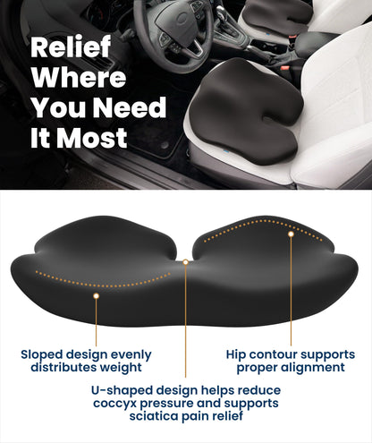 Everlasting Comfort Car Seat Cushion for Driving - Orthopedic Car Cushion for Office, Travel, Gaming Chair Memory Foam Driver Booster for Short People, Non-Slip, Washable Cover, Back & Sciatica Relief