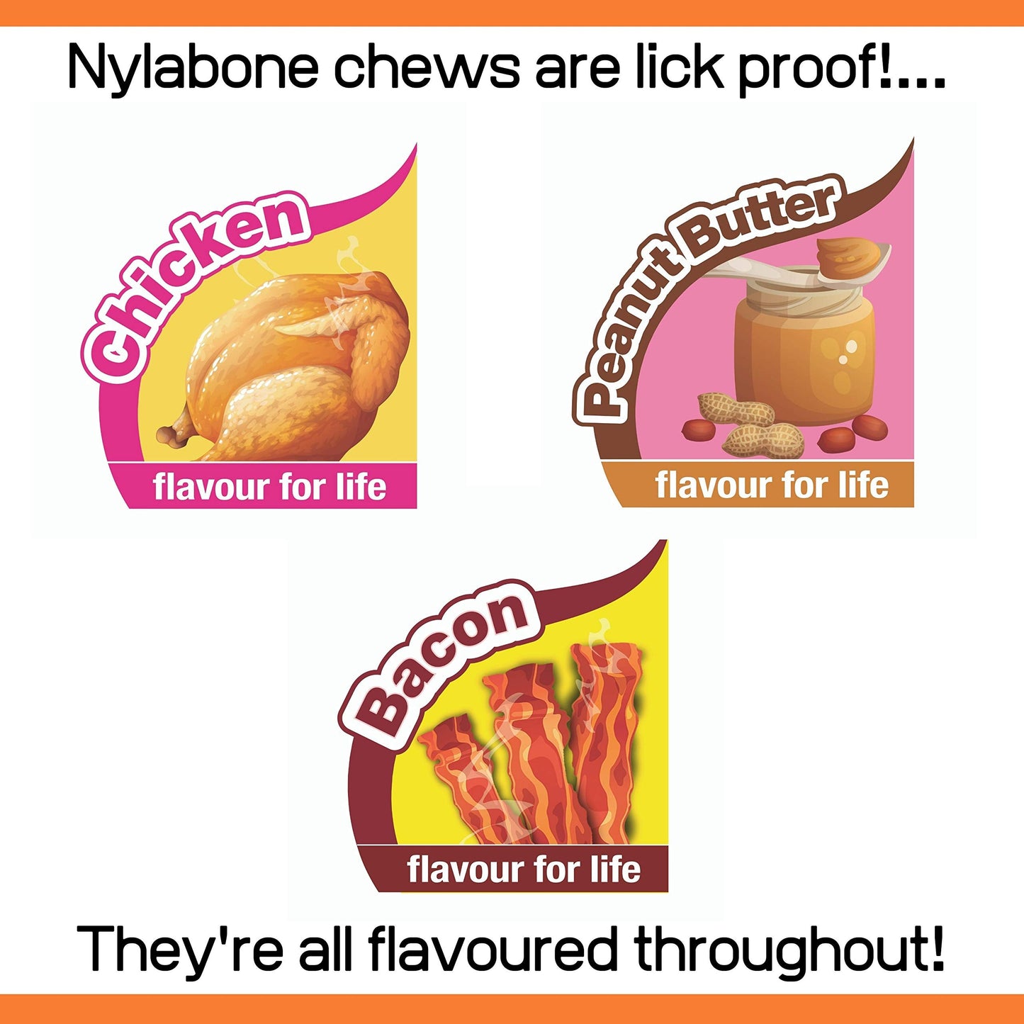 Nylabone Extreme Tough Dog Chew Toy Bones, Peanut Butter, Chicken, Bacon Flavoured, 3-Piece, Small, For Dogs Up To 11 kg