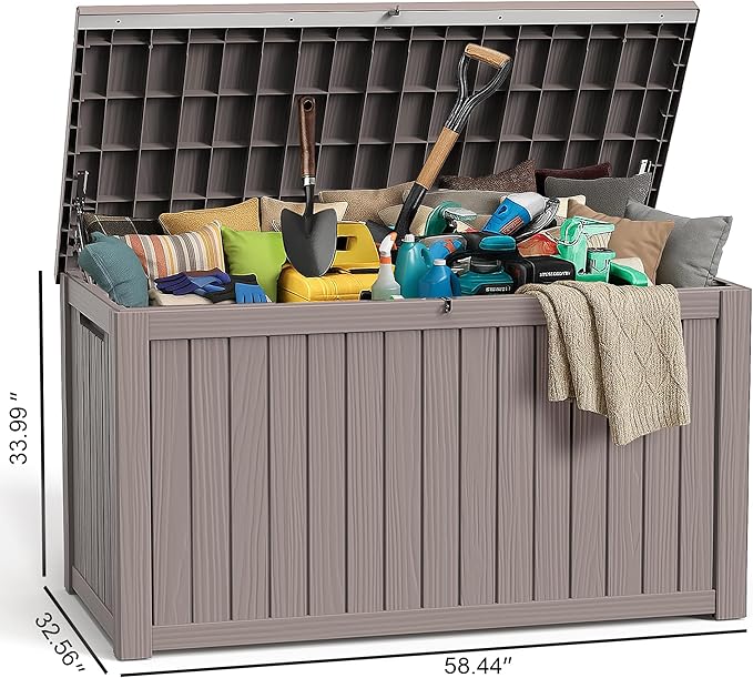 ROJIK Outdoor Storage Housing Deck Box,Waterproof Patio Furniture, Garden Tools,Cushions,Pool Accessories Storage Bench with Lockable Lid and Side Handles (Grey,280 Gal)