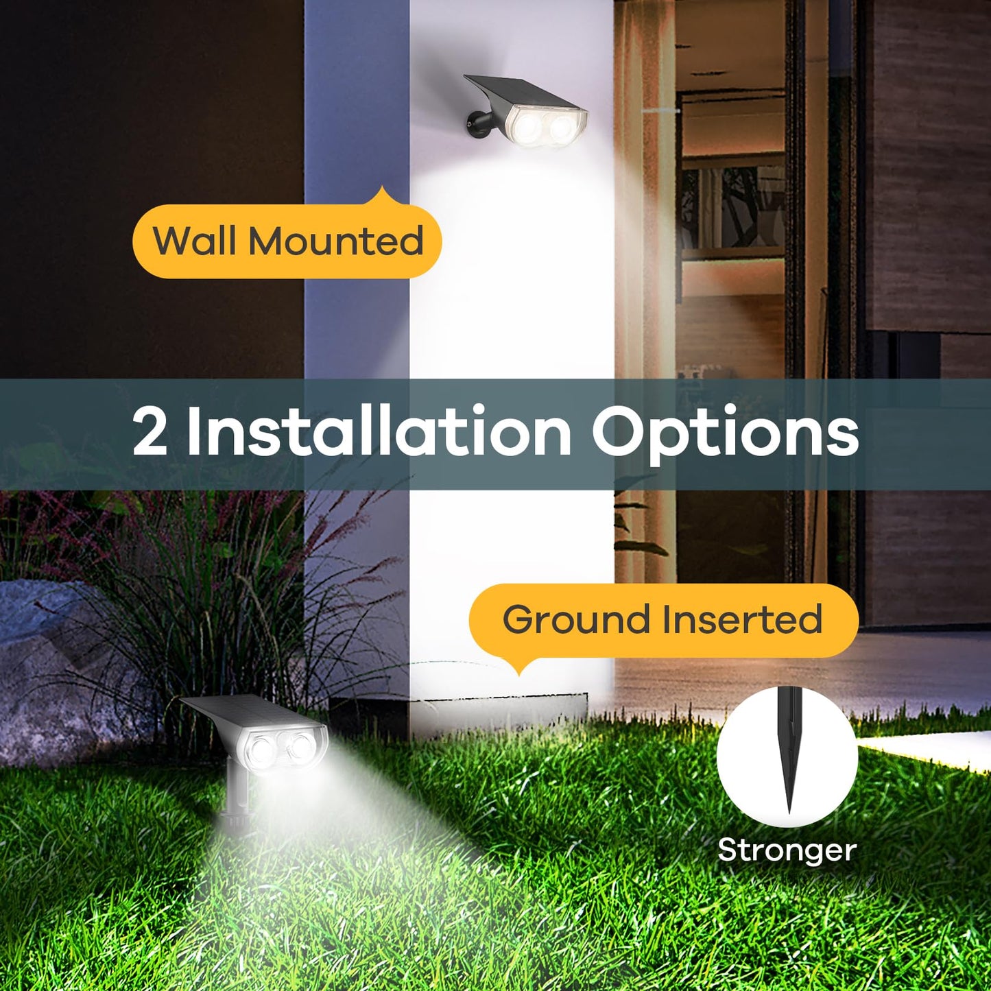 Linkind Solar Lights Outdoor Waterproof IP65, StarRay Dusk-to-Dawn Outdoor Solar Lights, 3 Lighting Modes Solar Spot Lights Outdoor for Garden, Yard, Landscape (Daylight, 2 Pack)