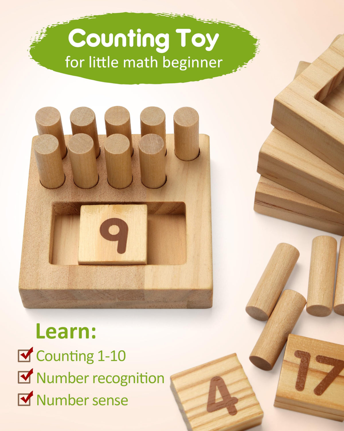 SYNARRY Wooden Counting Peg Boards - Montessori Math Manipulatives for Kindergarten Learning Activities, Number Addition and Subtraction Game, Easter Basket Stuffer Gift for Kid Ages 3-8