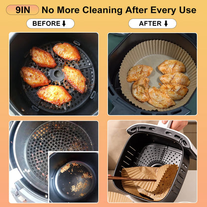 Air Fryer Disposable Paper Liners - 150Pcs 8In Square Parchment Paper Non-Stick Airfryer Basket Liners for Steamer Microwave Oven, Deep Fryer Parts & Accessories