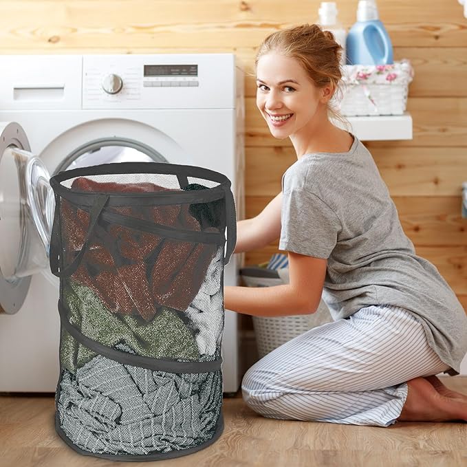 BATTOO Collapsible Laundry Baskets, Foldable Mesh Pop Up Hamper, Portable