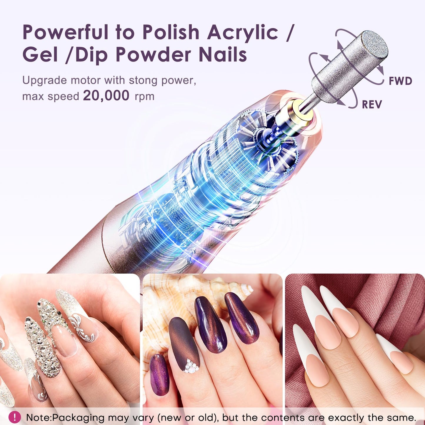 COSLUS Nail Drill Cordless Portable Electric Manicure and Pedicure Set, Professional Nail Files for Acrylic Gel Nails, 6 Nail Drill Bits, Cuticles Hard Skin, Adjustable Speed Rechargeable E File
