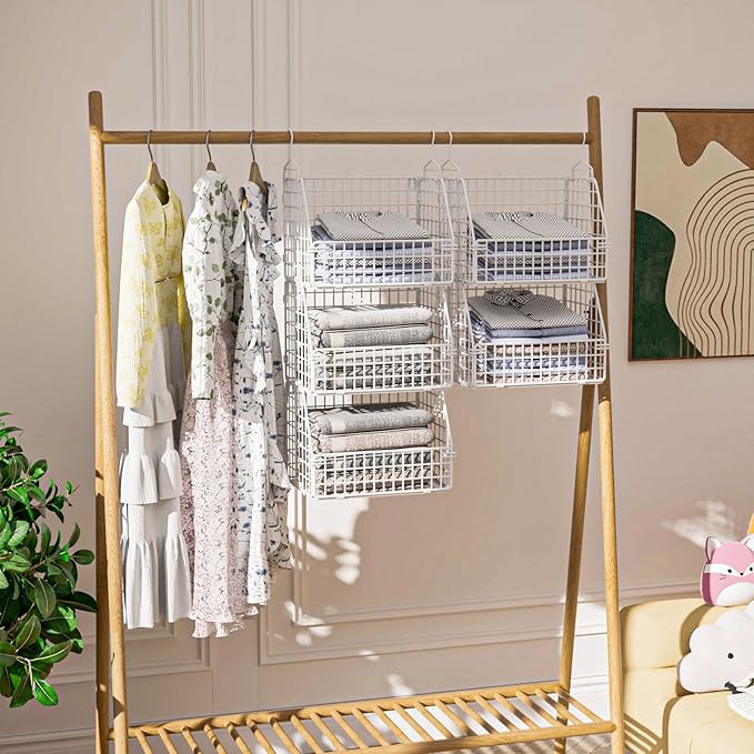 Hanging Closet Organizer and Storage, Clothes Hanging Shelves Wire Baskets