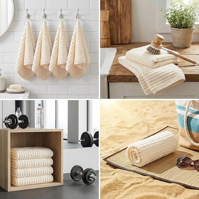 4PCS Beige Microfiber Hand Towels