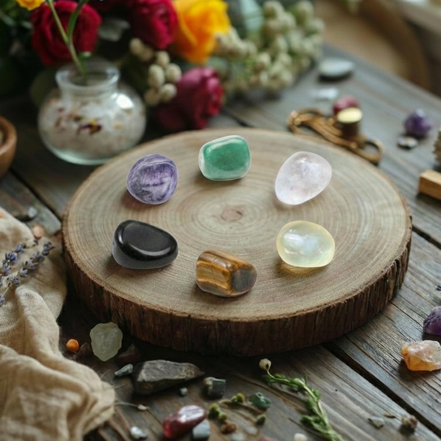 6 Pcs Natural Tumbled | Crystal Set Feng Shui Decor Premium Box for Good Luck, Wealth & Protection | Citrine, Amethyst, Black Obsidian Energy Stones | DIY Ribbons & Storage Pouch Spiritual Gift