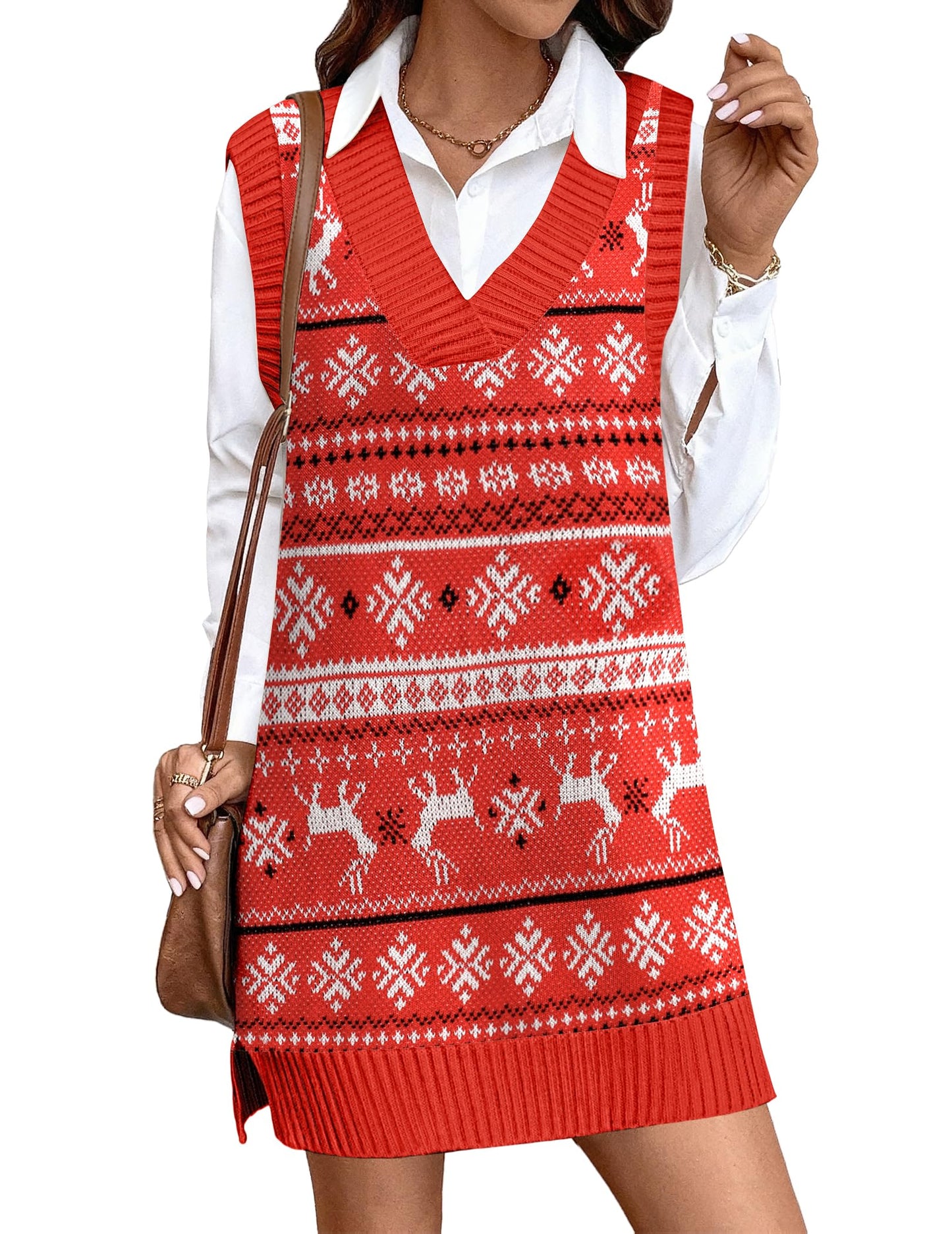 Zeagoo Womens Vest Top Knitted Sweater Dress Oversized Sweater Vest Dress Fall Vests for Women 2025 Knit Dress Womens Vests Fashion Casual V Neck Fashion Dress