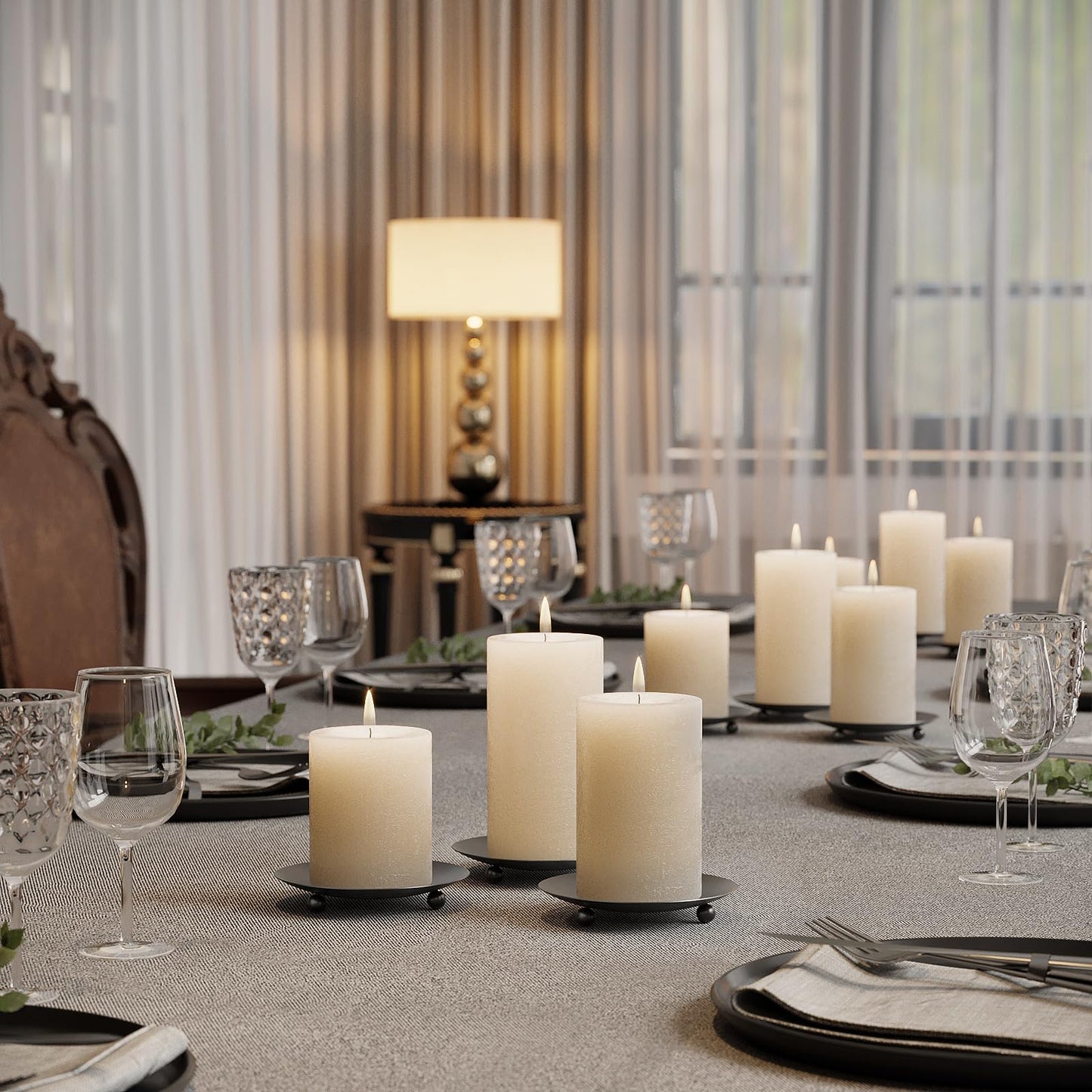 Apsvwys Black Candle Holders for Pillar Candles, Set of 6 Premium Metal Candle Plates Candle Stand for LED or Wax Candles, Decorative Pillar Candle Holder Dish for Table Centerpiece