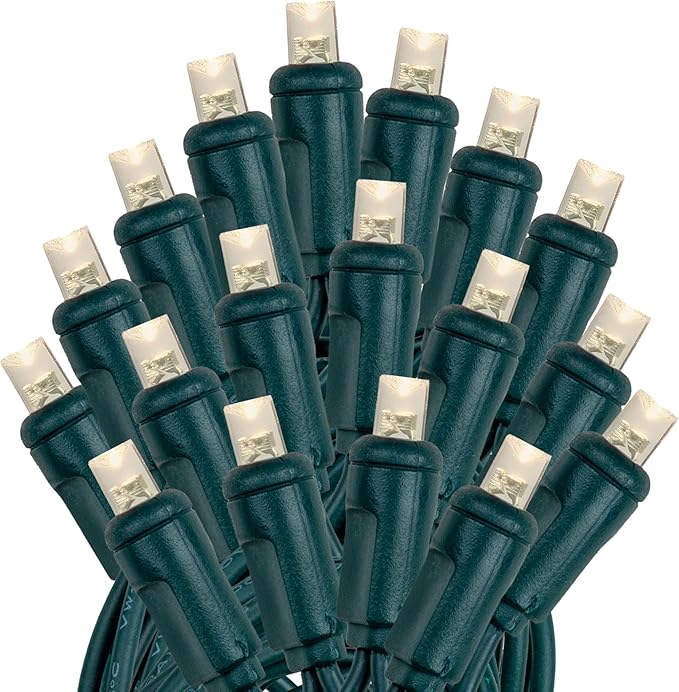 Novelty Lights 50ft 100 LED Warm White Christmas Lights Outdoor/Indoor, 6" Spacing, Green Wire String Lights for Festive Xmas Lighting, IP55, UL Listed, Dimmable, Connectable