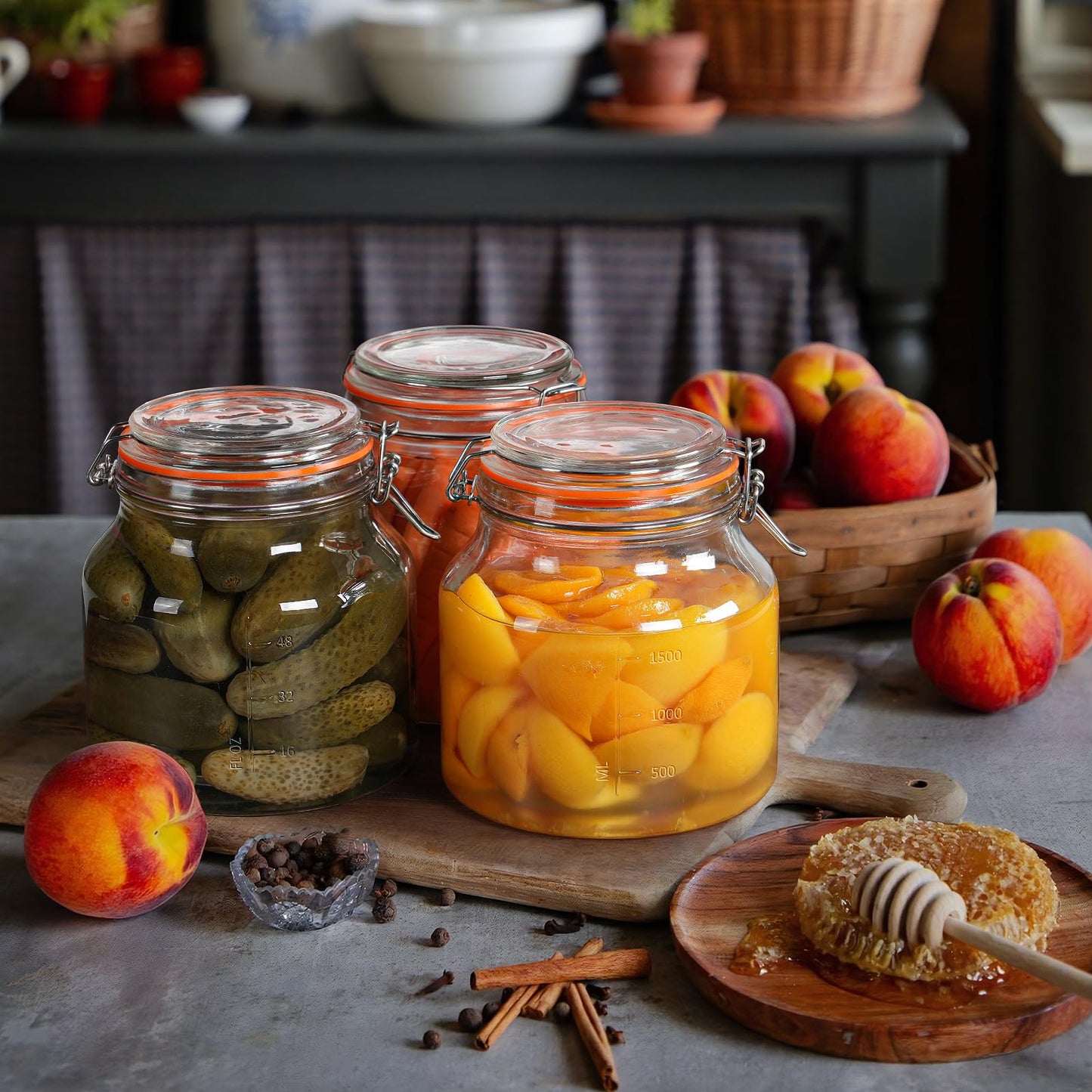 Qianfenie 2 Pack 79oz Glass Jar with Lid(2350ML), 0.6 Gallon Mason Jars Wide Mouth with Airtight Lid, Glass Pickle Jar for Food Storage, Cookies, Pickling, Kombucha(Includes 2 Spare Seals)