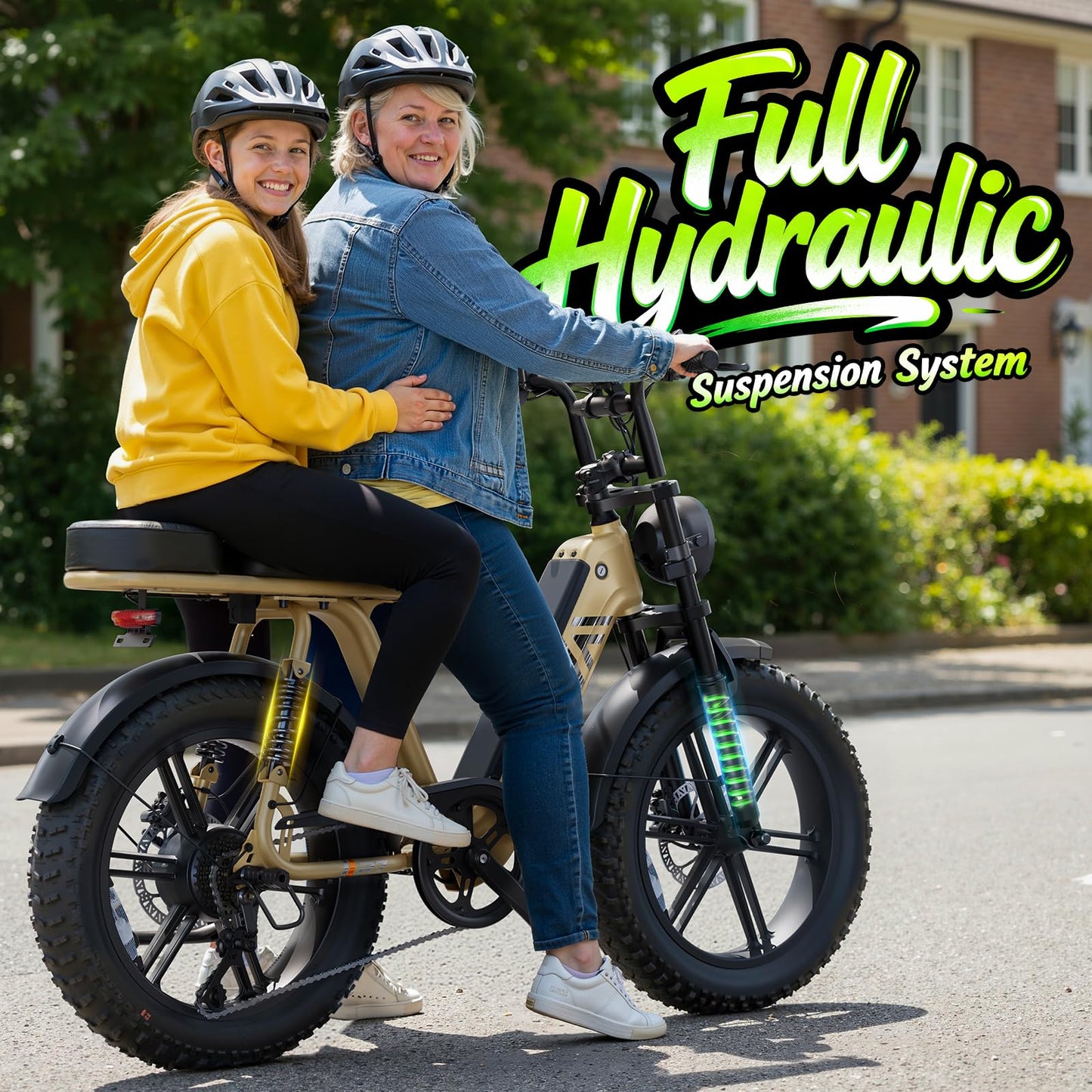 TST Electric Bike for Adults, 1500W Peak Motor Ebike with 48V 15Ah Battery, 60 Miles Range Electric Bike, 20" Fat Tire E Bike with Rear Seat, 7 Speeds（Yellow