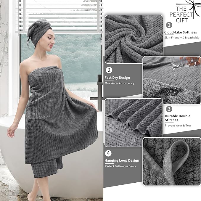 8 Piece Bathroom Towel Set Dark Gray |2 Oversized Large Bath Towels Sheet