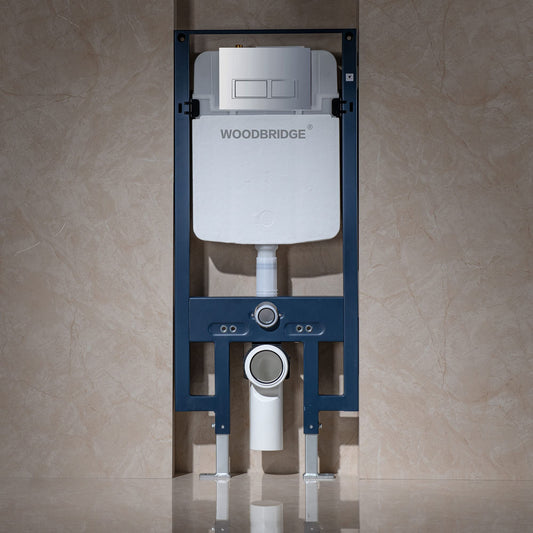 WOODBRIDGE In-Wall Toilet Tank with Polished Chrome Actuator Plate, 0.8 GPF/1.60 GPF Dual Flush,Carrier System for 2 x 4 stud installation, WHTA001