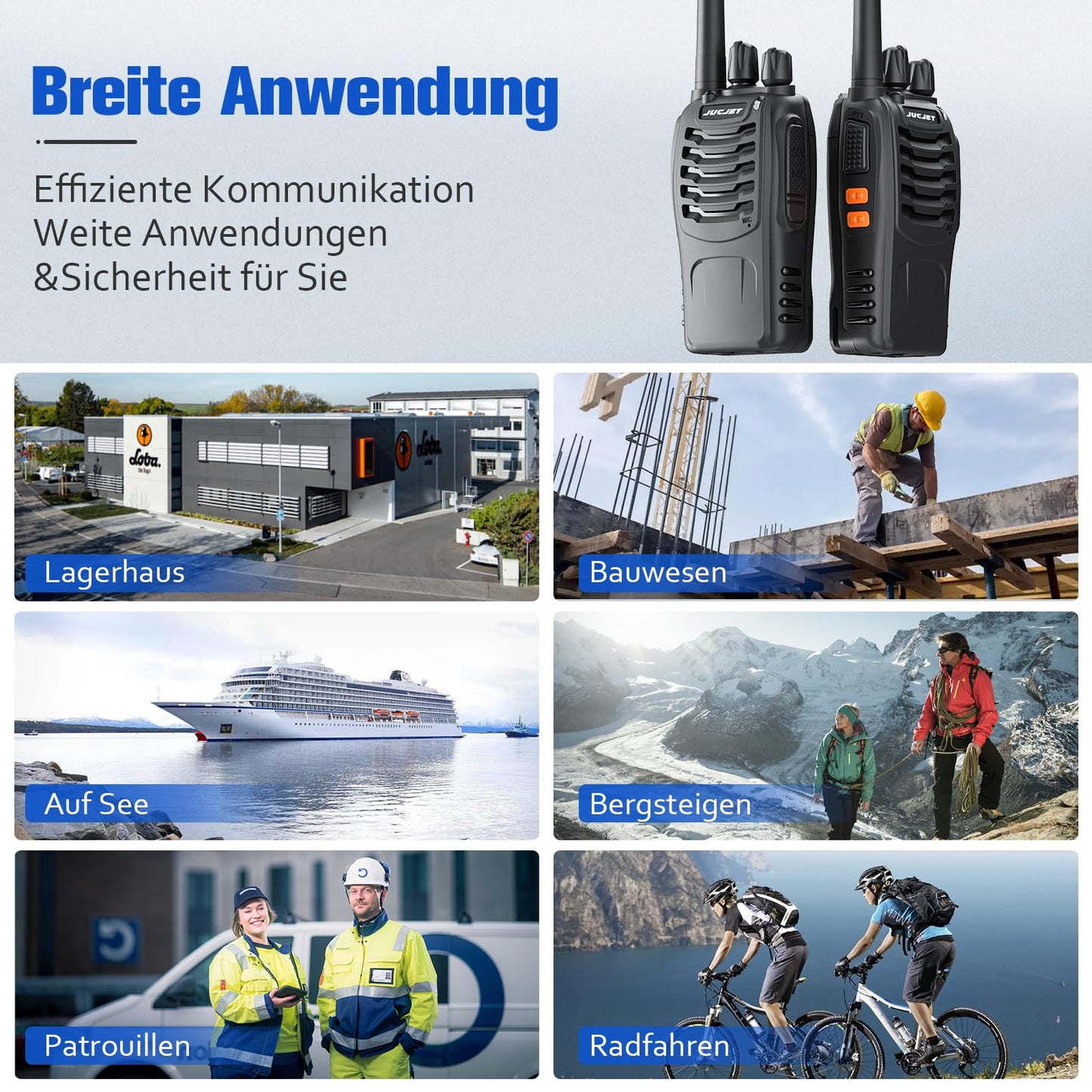 JUCJET Walkie Talkies, 88E Upgraded PMR446 Walkie Talkie, Two-Way Radio Rechargeable Walkie Ttalkie, With Original Earpieces, Reliable Long Range 2-Way Radios, Professional & Easy To Use (2 Pack)