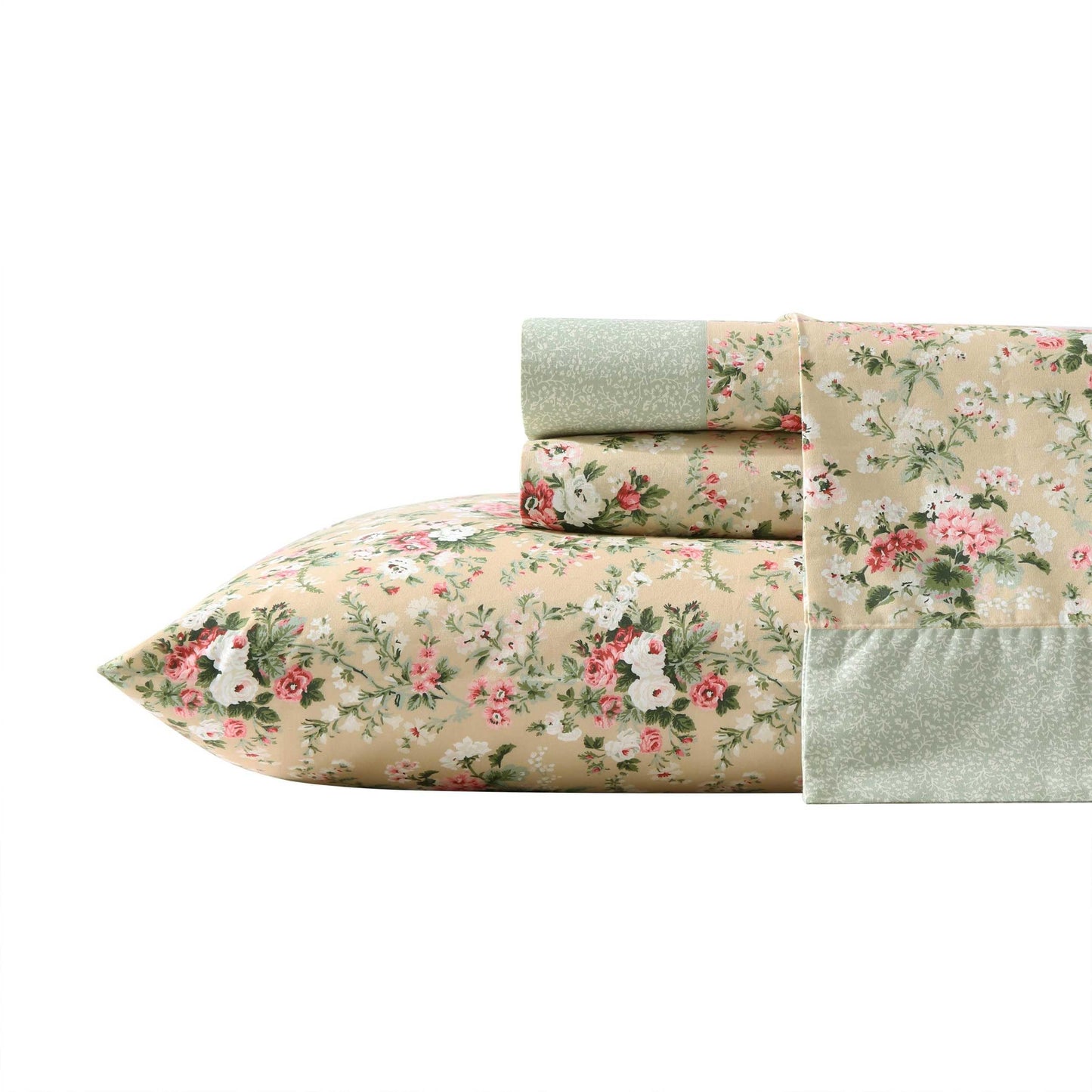 Laura Ashley – Twin Size Sheet Set, Crisp & Lightweight Cotton Percale Bedding with Fitted Sheet and Pillowcase, Floral Room Decor, Deep Pocket, College Dorm Room Essentials (Serene Dream Brown)