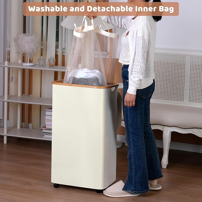 Laundry Basket with Wheels, 110L Clothes Hamper
