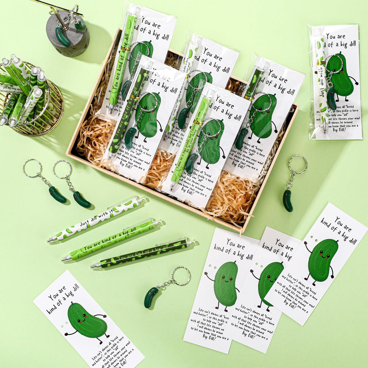 Sayglossy 12 Set Graduation Gift Bulk Appreciation Inspirational Pickle Ballpoint Pen Funny Cucumber Keychain Bookmark Emotional Support Favors for Graduation Student Teacher Volunteer Nurse Team