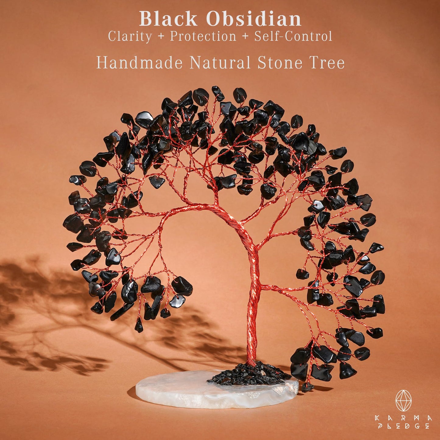 KARMAPLEDGE Crystal Tree of Life for Home, Office, Room, Wall Decor to Bring Money & Good Luck, Handmade Black Obsidian Healing Chakra Tree Unique Birthday Gifts for Women, Men, Mom & Dad